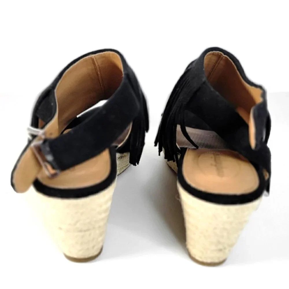 Comfortview Diane Espadrille Sandals Heels Wedge Fringe Black Women Size 9M